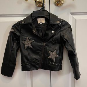 Girls Star studded faux leather biker jacket